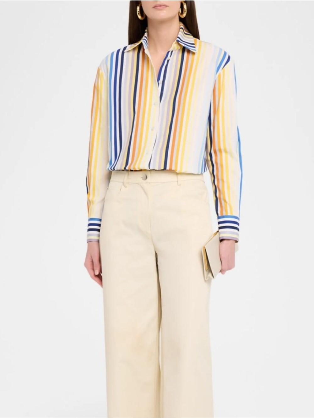 Toccin Brennan Striped Boyfriend Shirt in Yellow & Blue